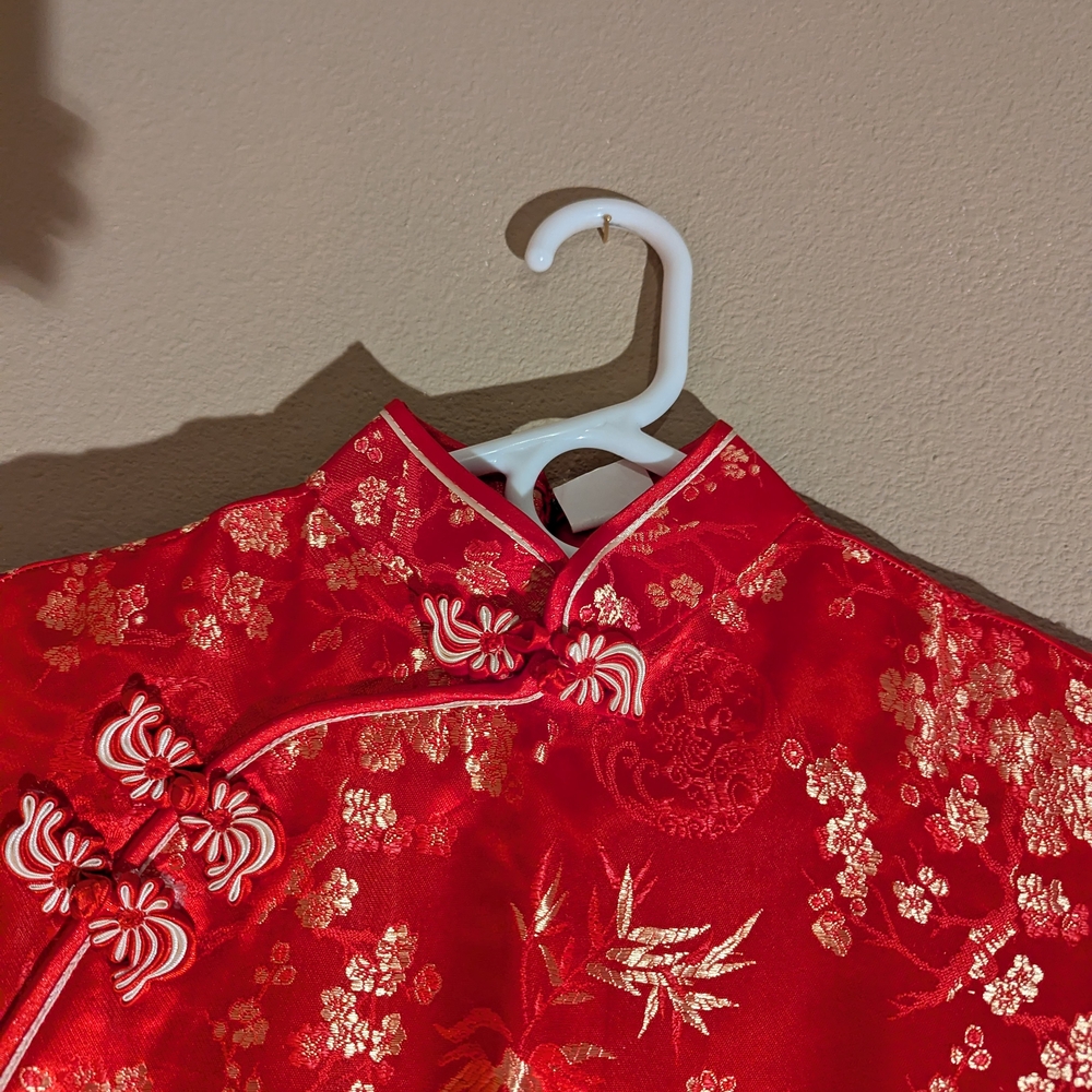 Red Embellished Maxi Dress with Mock Neck - Picture 3 of 16